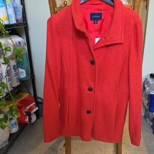 Lands' End Women's Bright Red Wool-Blend Pea Coat